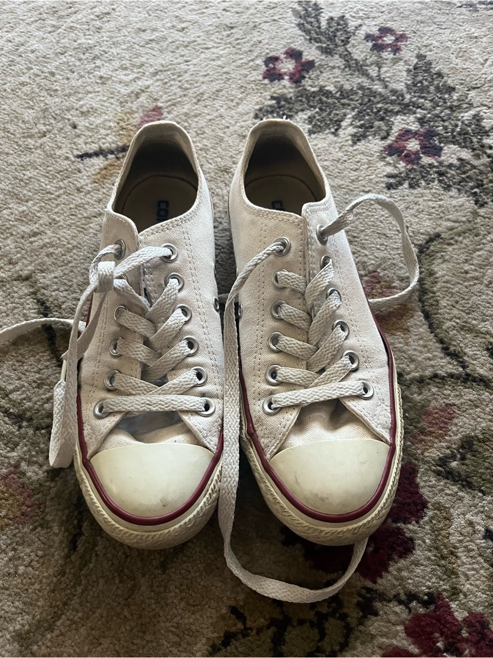 Converse White Canvas Low-Top Sneakers with Red Trim